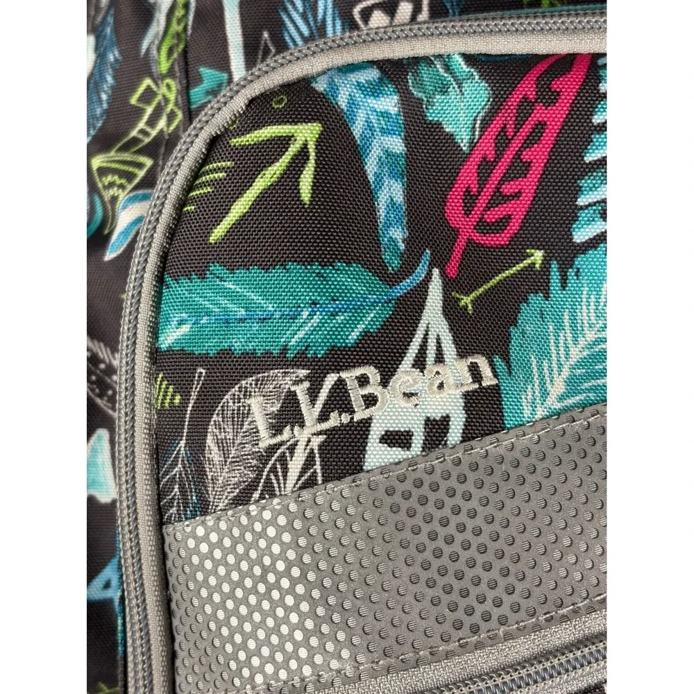 LL Bean Deluxe Book Pack Backpack Black Multi Feather Arrow Print School Bag